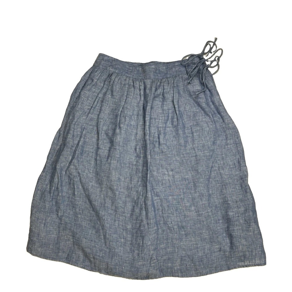 J.Crew Linen Chambray Skirt Sz 6 A-Line Preppy Coastal Grandmillennial Blue Bows